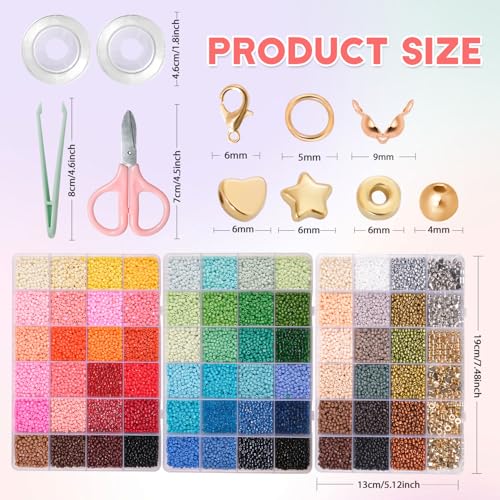JHWELRG 36500 Pieces 72 Colour Colourful Beads for Bracelets 3 mm Beads Set, DIY Necklaces, Jewellery Making Set with Letter Beads for Threading, Gift Idea for Christmas, Birthday, Parties