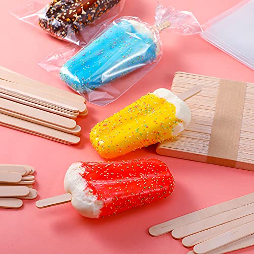 300 Pieces Ice Lolly Sticks and Bags Set, 200 Pieces Clear Ice Lolly