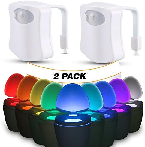 [2Pack] Toilet LED Night Light YOUYOUTE Motion Activated LED Toilet Bathroom Light 8 Colors Changing Toilet Bowl Nightlight for Bathroom Fits Any Toilet