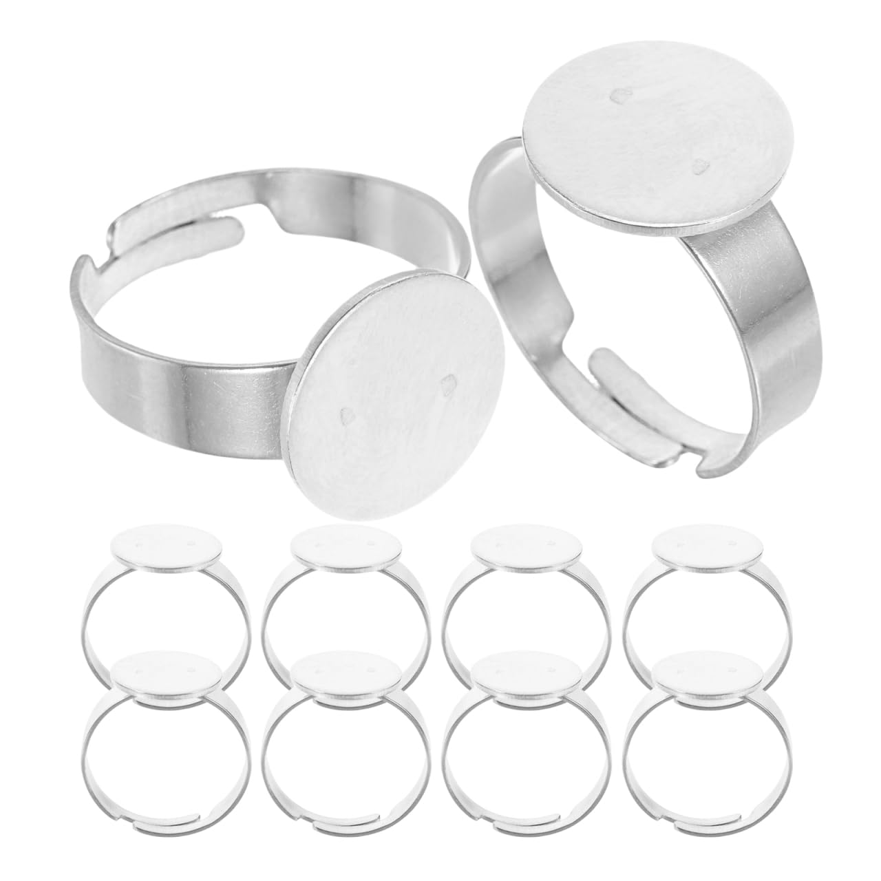HOODANCOS Adjustable Stainless Steel Ring Tray 20Pcs 0.47 Inch Flat Pad Ring Bases for DIY Jewelry Crafting and Creative Decoration