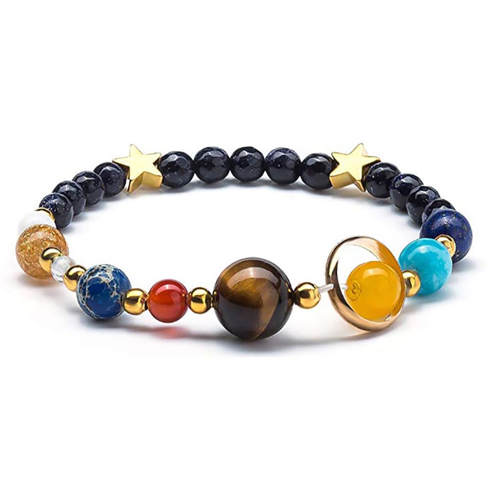 Clataly Solar System Bracelet Universe Galaxy Eight Planets Guardian Stars Bracelets Agate Beaded Bangle Jewelry Gifts for Women and Men (Elastic Bracelet)