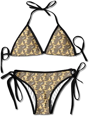 IujD5AS Women's Swimwear Dog with Bones V-Neck Triangle Bikini Swimsuits