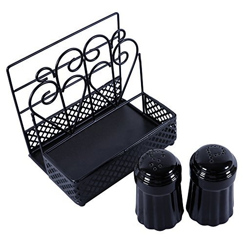 Black Finish GoCraft Metal Napkin Holder and Salt & Pepper Caddy with