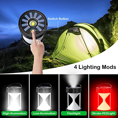 LED Camping Lantern, Bebiger Rechargeable Hanging Tent Light 1000LM 4 Light Modes, Portable Emergency Lights for Camping/Hiking/Hurricane/Outages with Hook, Type C-USB Charging Cable Included