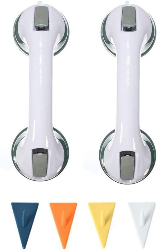FChome 2 pcs Shower Wall Suction Cup Grab Bars with 4 pcs Self-Adhesive Hooks, Bathroom Balance Bar-12 Inch Shower Handle Bar Offers Safe Grip with Strong Hold Suction Cup for Safety Grip Grab,Black: Health & Personal Care
