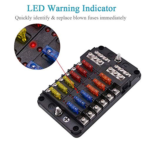 WUPP Boat Fuse Block, Marine Fuse Panel with LED Warning Indicator Damp