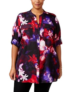 Calvin Klein Womens Crew Neck Floral Print Blouse