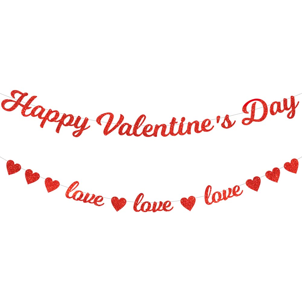Elicola Happy Valentine's Day Banner and Heart Love Bunting Banner Valentines day Decorations for Wedding Anniversary Festival Home Windows Hanging Decor