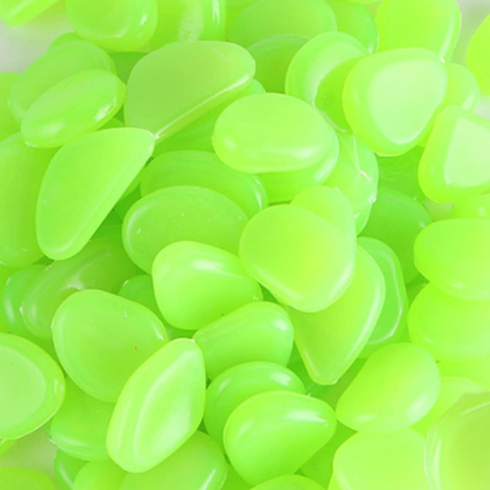MOCNT 300Pcs Green Glow in the Dark Pebbles Rock Luminous Cobblestones Glowing Pebbles Stones Garden Decor for Home Walkway Aquarium Fish Tank Decoration 17-13mm