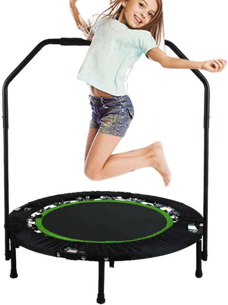 Portable & Foldable Fitness Workout Mini Rebounder Trampoline 40 Inch Max Load 300lbs with Adjustable Handrail for Indoor Garden Workout Cardio Exercise