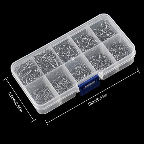 Jinlaili Angelhaken, 600 STK Kohlenstoffstahl Angelhaken in 10 GröÃen, Angelhaken mit Widerhaken, Angelhaken mit Ãse, Angelzubehör mit Kunststoffbox, 3# - 12# – Bild 5