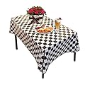 Pack of 3 Disposable Black & White Checkered Flag Table Cover And 4 Pieces Checkered Flag Racing Polyester Flags with Plastic Stick, Decorations Supplies For Racing,Race Car Party