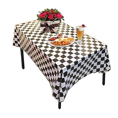 Pack of 3 Disposable Black & White Checkered Flag Table Cover And 4 Pieces Checkered Flag Racing Polyester Flags with Plastic Stick, Decorations Supplies For Racing,Race Car Party