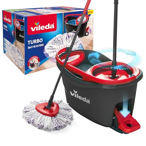 Vileda Turbo 3-in-1 Complete Floor Wash Kit - New Generation of Microfibre Pad 3 in 1 - Mop with Rotating System + Pedal Bucket