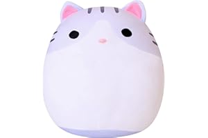 SQEQE Cat Plush Pillow Kawaii Cat Stuffed Animal Fluffy Cartoon Cat Plushies Cat Plushie Doll Toys Soft Cat Shape Design Stuffed Animals Gifts for Kids(Gray, 10 inch)