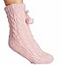 Womens Cozy Shepra Lined Cable Knit Sweater Slipper Sock w/ Pom Pom (One Sz Fits All)