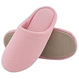 UltraIdeas Comfort Knitted Cotton Slippers for Men and Women Washable Flat Closed Toe Ultra Lightweight Indoor Shoes with Non-Slip Sole (M /7-8 B(M) US, Pink)