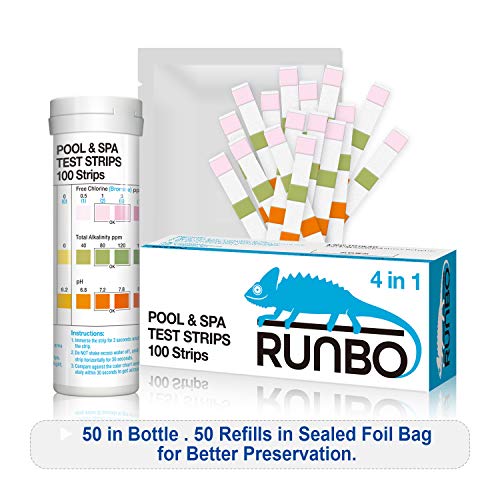 RUNBO 4 in 1 Pool & SPA Quality Testing Strips Easy and Accurate Test Free Chlorine, Bromine, Total Alkalinity and pH. 100 Counts. - Thumbnail 7