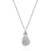 Sterling Silver Moissanite Pendant Necklace:1 Carat Round Cut Moissanite Solitaire Diamond Necklace with White Gold Plated Chain - Trendy Infinity Knot Gem Jewelry for Women