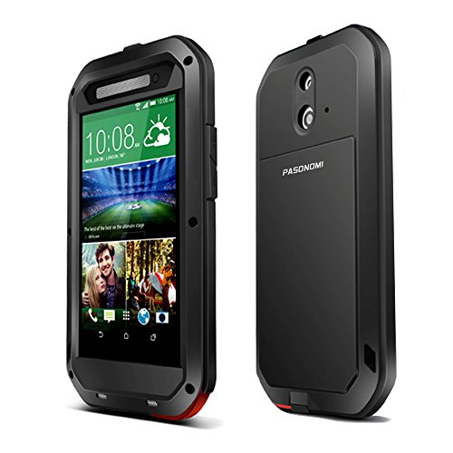 HTC One E8 Waterproof Case, Pasonomi [Heavy Duty] Aluminum Hard Metal Corning Gorilla Glass Dustproof Shockproof Water Resistant Protective Case for HTC ONE E8 (Black)
