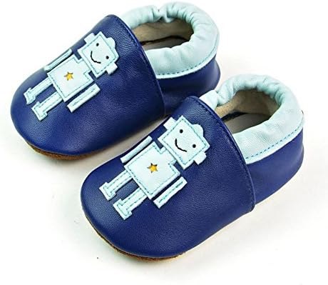 Yo Coco Infant Girl's Cartoon Robot Genuine Leather Soft Sole Prewalker Crib Shoes