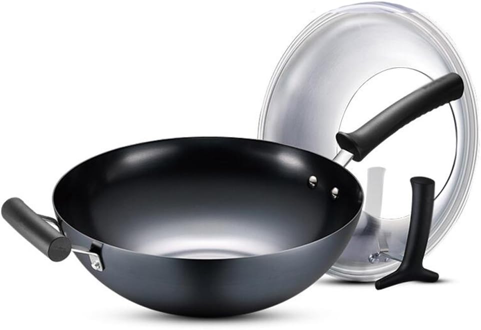 Wok LINGZHIGAN Iron Flat Household Black Does Not Rust No Coating Caliber 32m 12.5 In (Color : Gas stove Cooker dedicated)