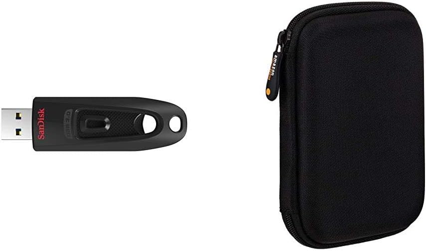 SanDisk Ultra 256 GB USB Flash Drive USB 3.0 Up to 130 MB/s Read & Amazon Basics External Hard Drive Case