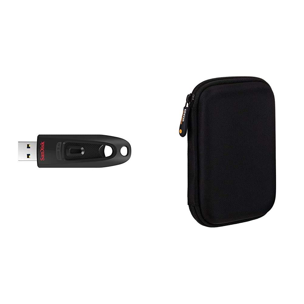 SanDisk Ultra 256 GB USB Flash Drive USB 3.0 Up to 130 MB/s Read & Amazon Basics External Hard Drive Case
