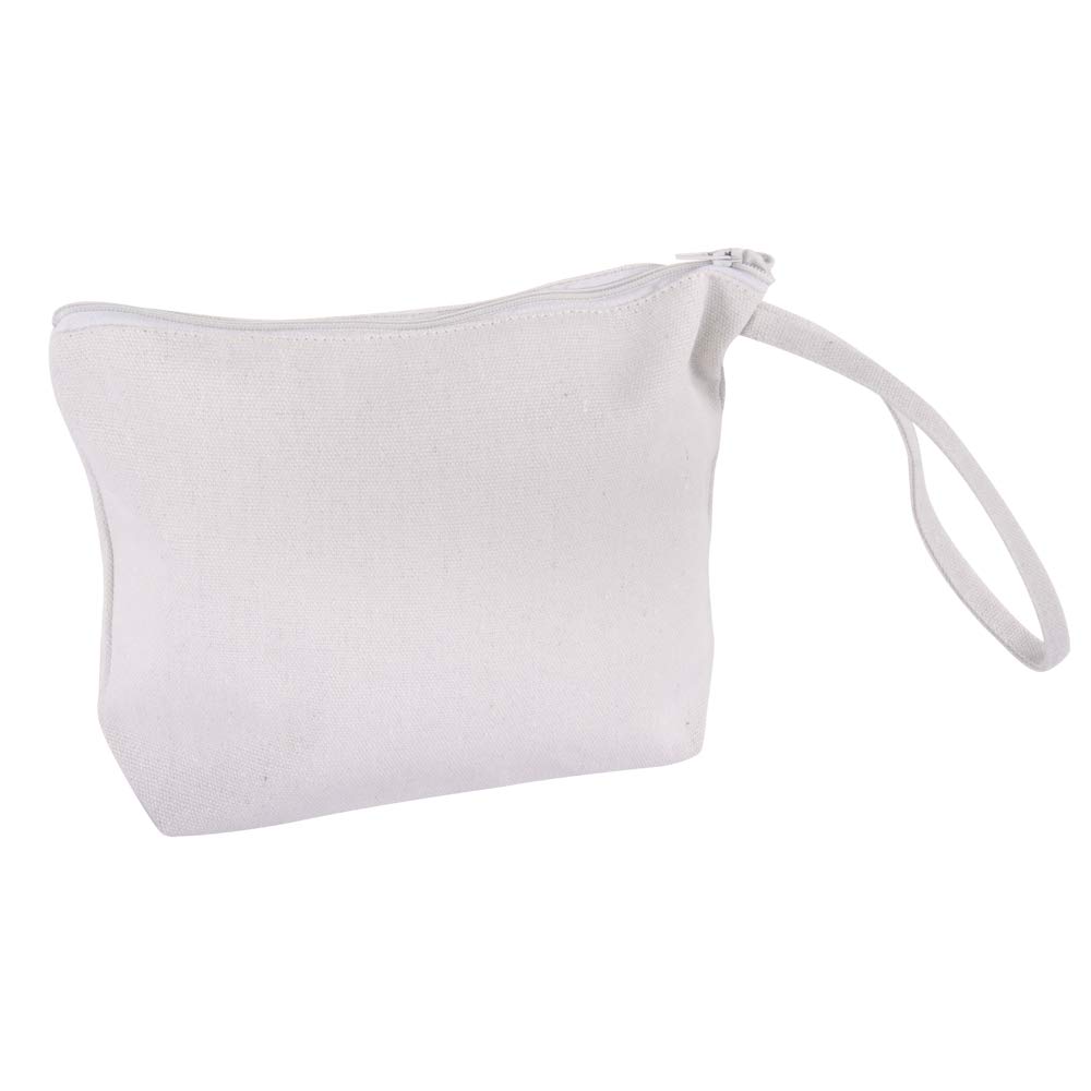 Rayher 53982102 Pouch Purse with Wrist Strap, Zip Wristlet for Textile Crafts and Screen Printing, weiß, 22x17cm
