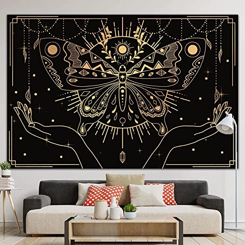 Tapestry for Bedroom, Trippy Butterfly Tapestry Black and Golden Tapestry Aesthetic Tapestry Wall Hanging Decor for Room (M- W59.1\