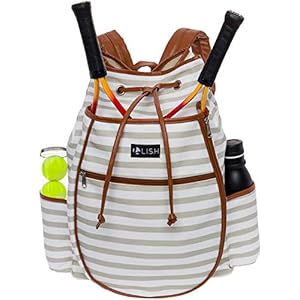 LISH Down the Line Canvas Tennis Racket Backpack – Women’s Striped Print Drawstring Racquet Holder Bag
