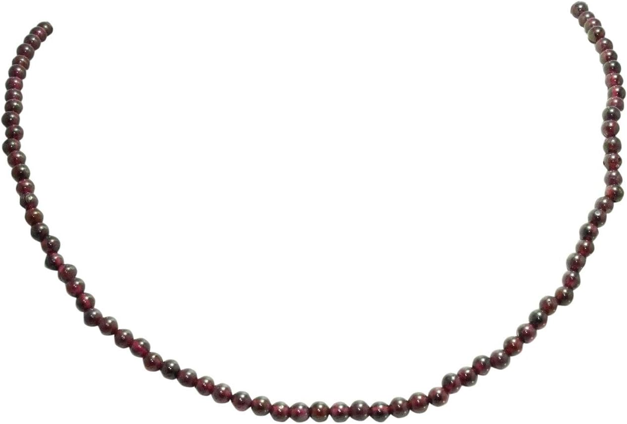 Rajasthan Gems Beautiful Single Line Natural Garnet Round Beads Stones Necklace 17.5 inch