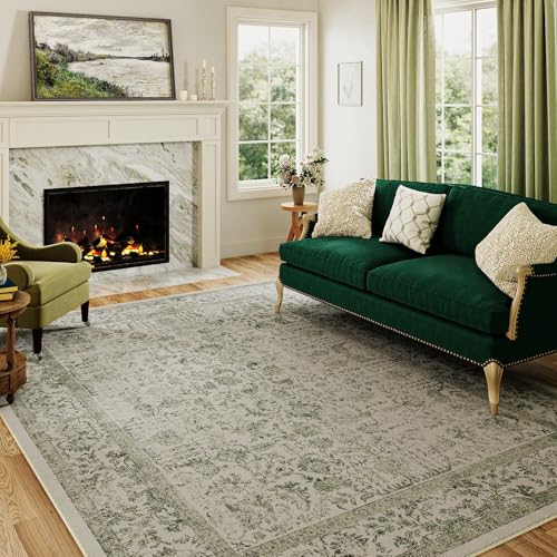 PureCozy Green Area Rug 8x10 Indoor Vintage Living