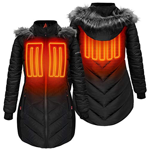 image for ActionHeat 5V Battery Heated Long Puffer Jacket for Women w/Faux-Fur H
