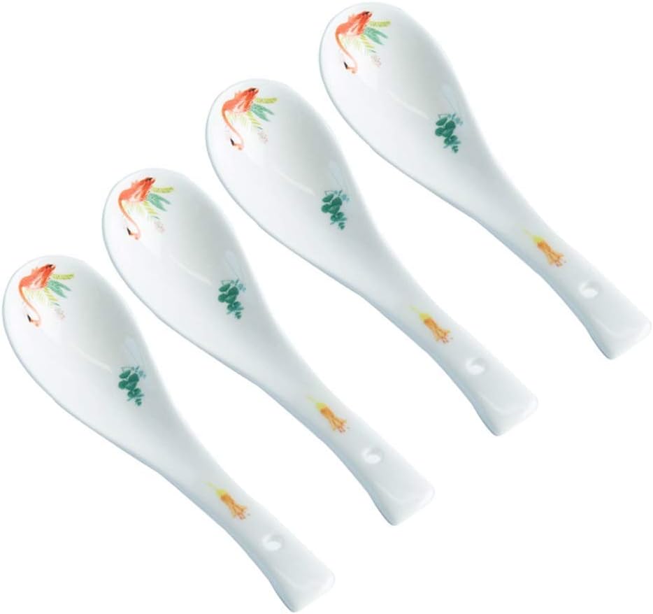 YQSL Chinese Soup Spoons 4 Piece Set Jingdezhen Ceramic