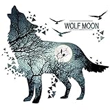YIUHART Wolf Moon Wall Stickers DIY Animal Wall Decal for Kids Rooms Living Room Bedroom Bathroom Home Decor