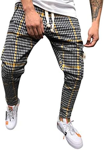 Mens Pants,2019 New Classic Drawstring Plaid Stripe Print Elastic Waist with Pocket