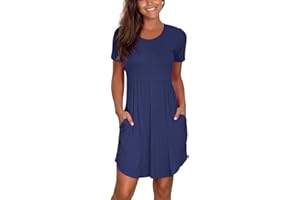 Atizon Casual Summer T Shirt Dress for Women V Neck Swing Elastic Tunic Short Sundress with Pockets