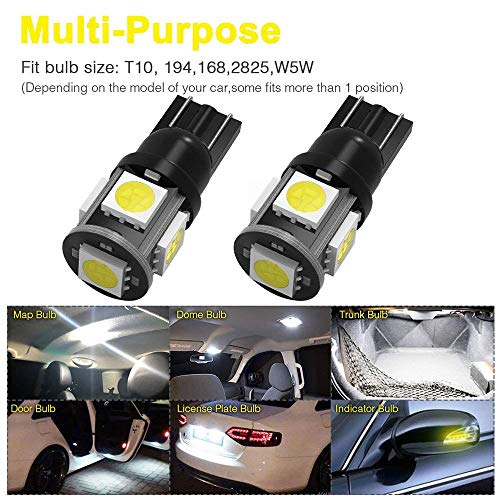 10-Pack Newest,6th Generation 194 T10 168 2825 W5W 158 Super Bright White 140Lums LED Light,AMAZENAR 5 SMD Car Interior Replacement Bulb For Map Dome Courtesy Trunk License Plate Side Marker Light - Thumbnail 7