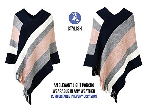 Ferand-Gestreift-Gestrickter-Poncho-Schal-im-Wickeldesign-mit-gefransten-Seiten-fr-Frauen