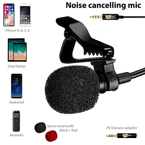 Lavalier Lapel Microphone for iPhone X 8 7 Plus 6 6s 5 5s / iOS/Android | Mini Lav Mic with Clip on Youmic