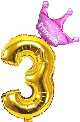 Marvin Cook 40 Inch Gold Number Figure Foil Balloons 1 2 3 4 5 6 7 8 9 Years Old Boys Girls Birthday Crown Foil Balloon Decoration Girl 3 40Inch