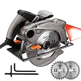 Circular Saw 7-1/4" 15 Amp, 10 feet Core Length, Lightweight Aluminum Guard with Laser, 2 Blades，Max Cutting Depth 2-1/2''(90&deg;), 1-4/5''(45&deg;) - Tacklife