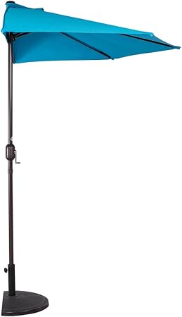Amazon Com Sundale Outdoor 9 Feet Steel Half Umbrella Table Market Patio Umbrella With Crank And Strap For Garden Deck Backyard Pool 5 Steel Ribs 100 Polyester Canopy Lake Blue Garden Outdoor