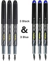 Pilot Varsity Disposable Fountain 6 Pack Combo, 3 Black Pens and 3 Blue Pens