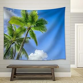 Palm Trees Against The Clear Blue Sky - Fabric Tapestry, Home Decor - 51x60 inches