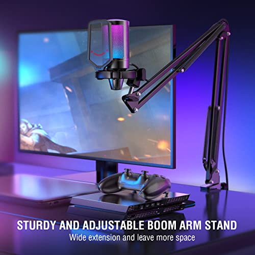 FIFINE Gaming PC USB Microphone, Podcast Condenser Mic with Boom Arm