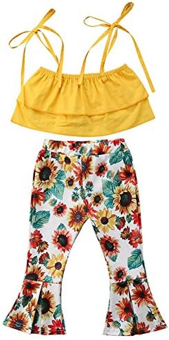 Toddler Baby Girls T-Shirt Crop Tops+Striped Long Pants Kids Summer Fall Outfits Clothes 2PCS Set 1-6T