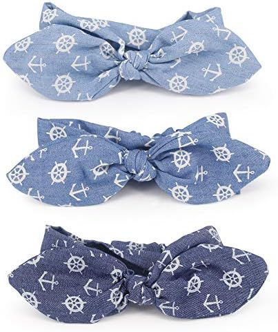 3 Pcs hogoo Bow Headbands Denim Fabric Anchor Pattern Printed Head Wrap Stretchy Hair Band for Women Girls (3 Pcs Denim)