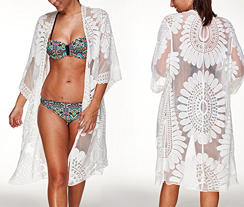 SKJIND Sexy Beach Bikini Cover up Dress,White Floral Lace Swimsuit Covers for Women Plus Size, fit for All(Size: fit for all size)